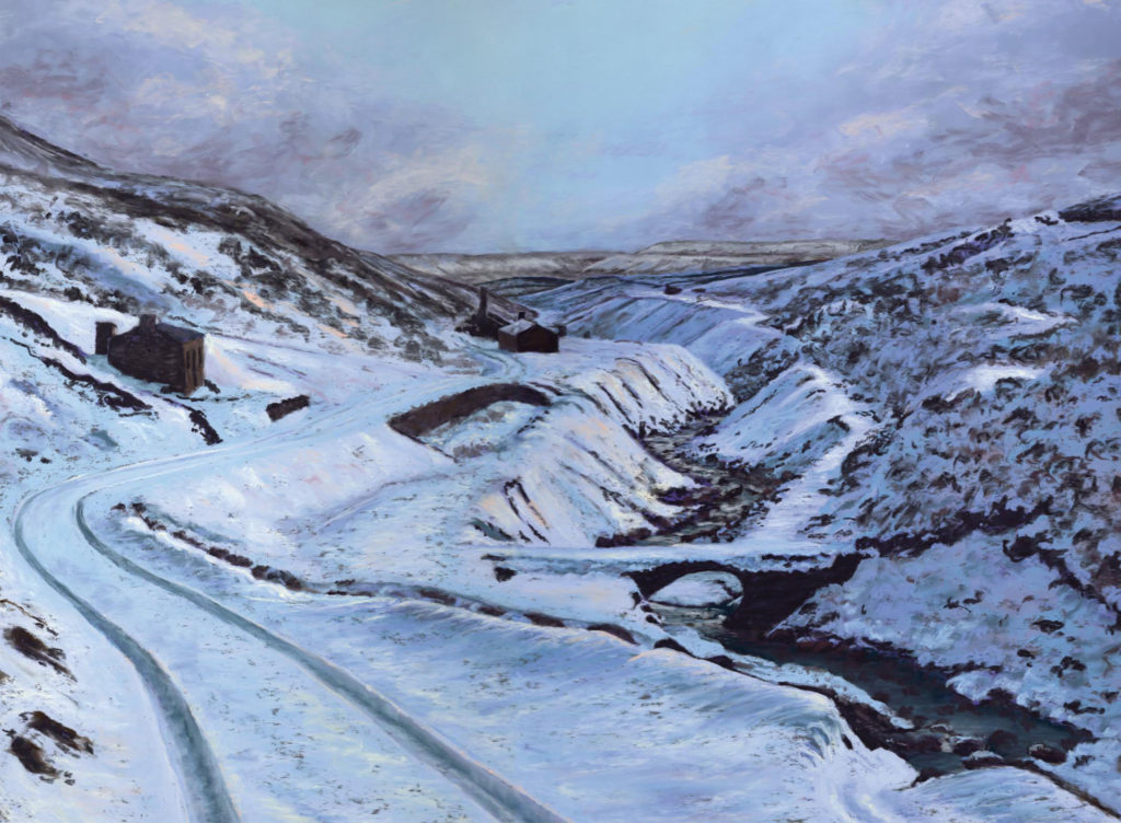A Winter scene in old mining ground, in pastel.
