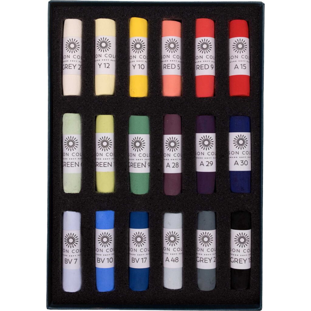 Open box of Starter 18 soft pastel set.