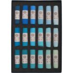 Open box of Blue Green 1-18 soft pastel set.