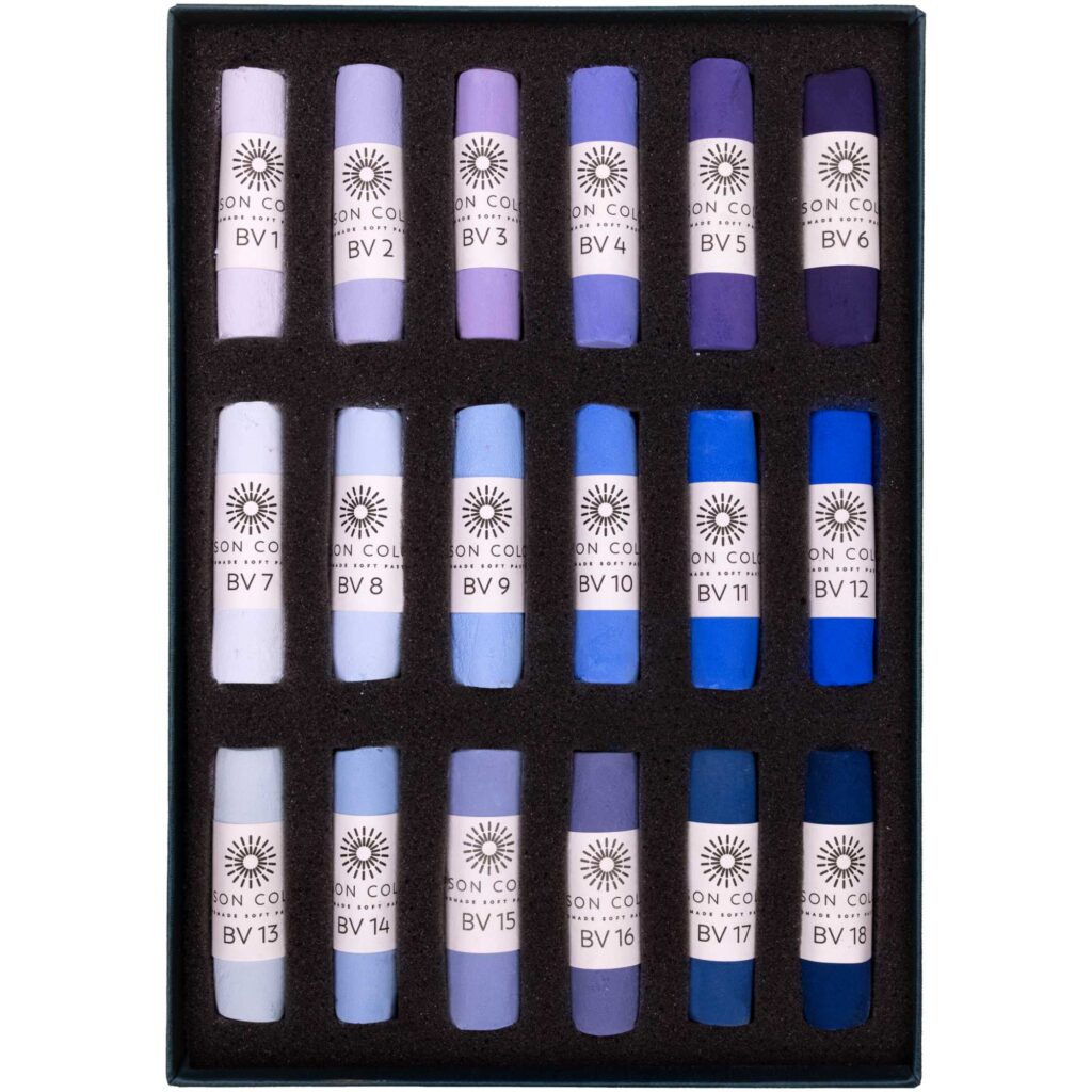 Open box of Blue Violet 1-18 Soft Pastel Set.
