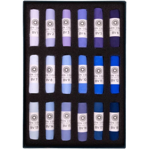 Open box of Blue Violet 1-18 Soft Pastel Set.