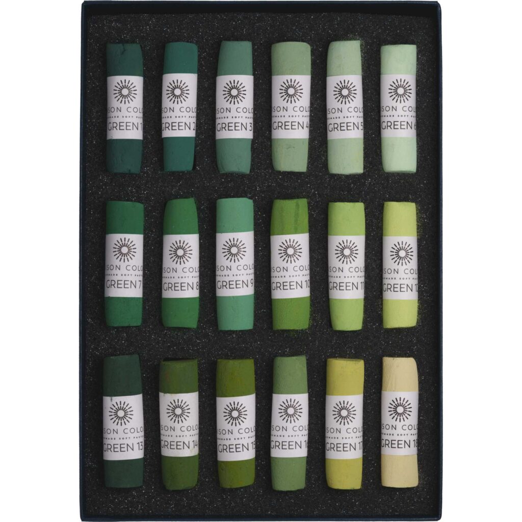 Open box of Green 1-18 Soft Pastel Set.