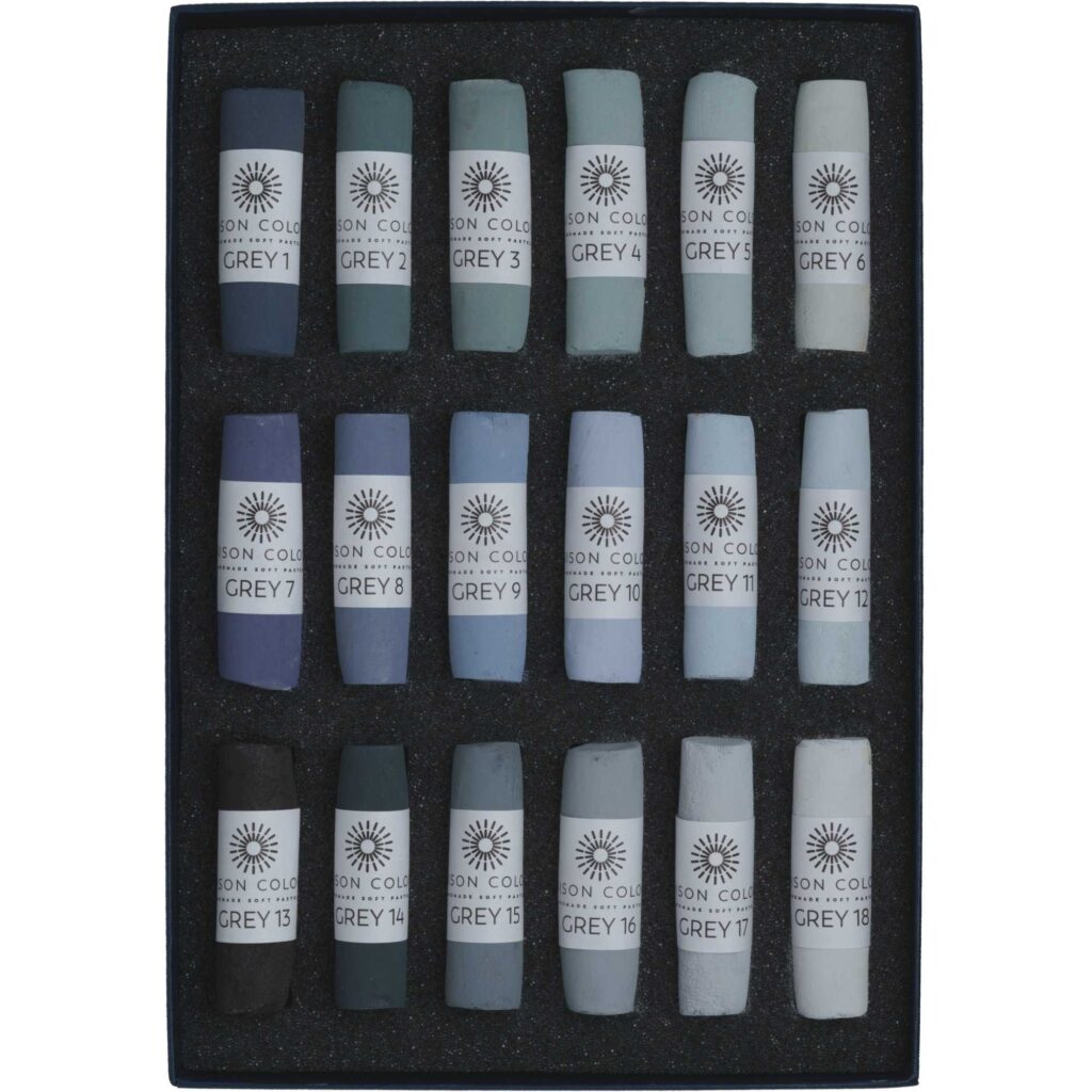 Open box of Grey 1-18 Soft Pastel set.