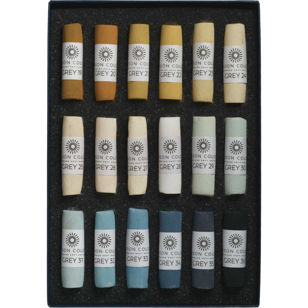 Open box of Grey 19-36 Soft Pastel Set.