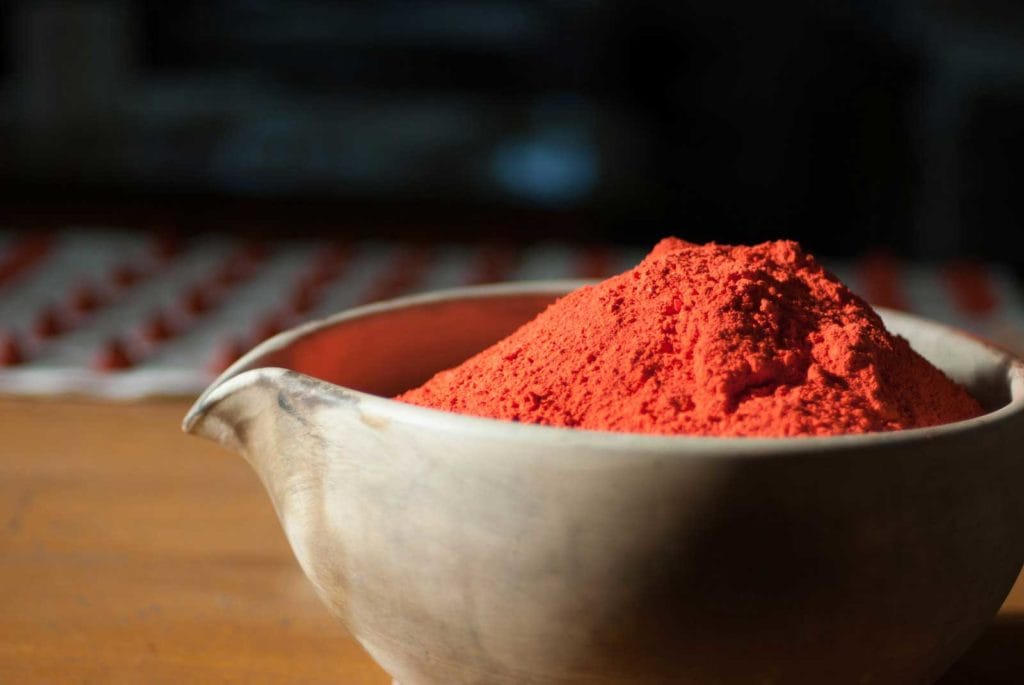 Red pigment in a bowl