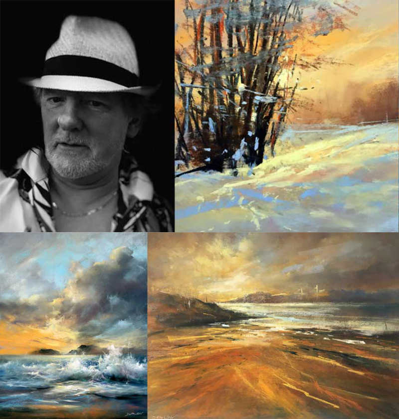 A composite of four images featuring a profile photo of Les, and 3 pieces of his work.