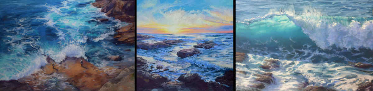 A montage of Tricia Taylor's seascape pastel paintings.