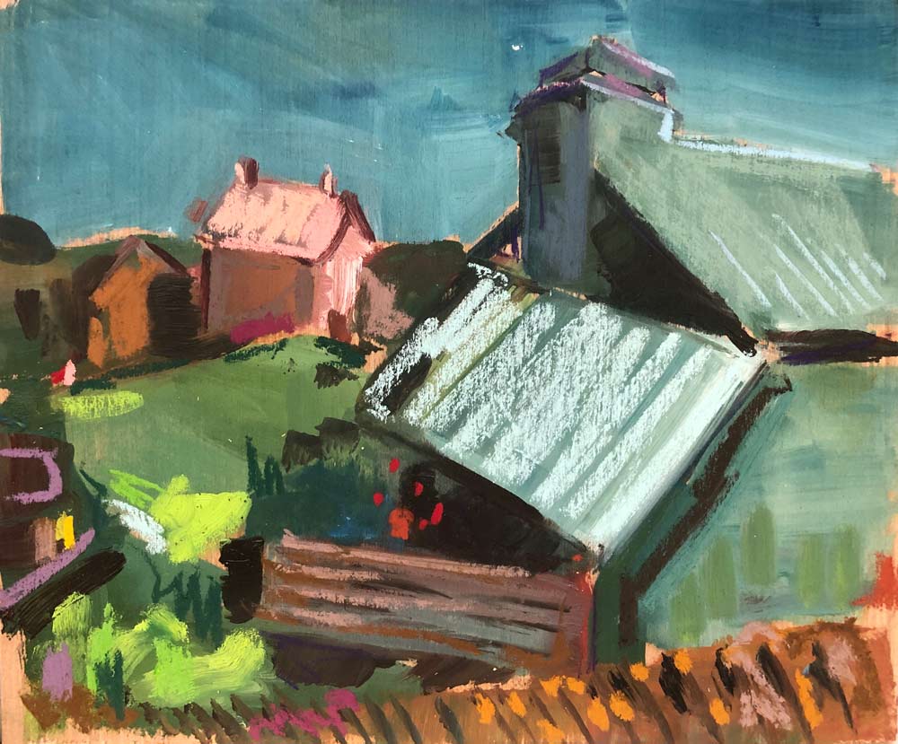 Cornwall in Pastel and Paint 10 Treligga Rooftops, by Amy Shuckburgh.
