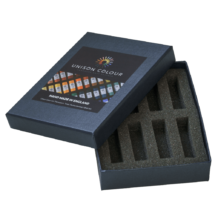 Open pastel box with inserts for 8 Unison Colour Soft Pastels.