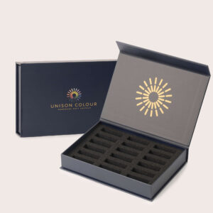 Opened empty soft pastel box for 18 small sticks.