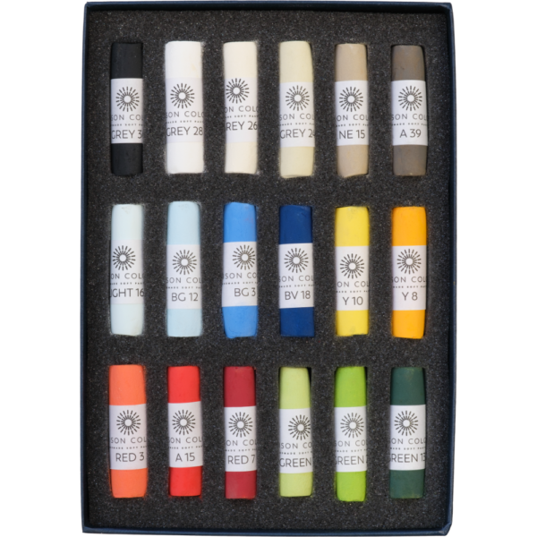Open box of Lucy Pittaway 18 soft pastel set.
