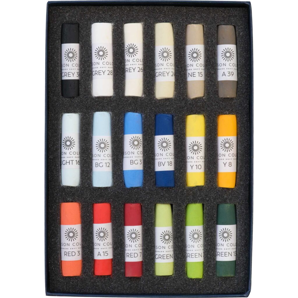 Open box of Lucy Pittaway 18 soft pastel set.