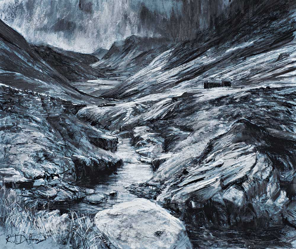 Dramatic landscape pastel painting of Kirkstone Pass in the Lake District.