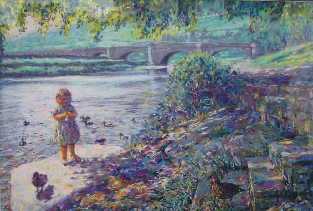 Burnsall Bridge pastel painting by Peter Wood