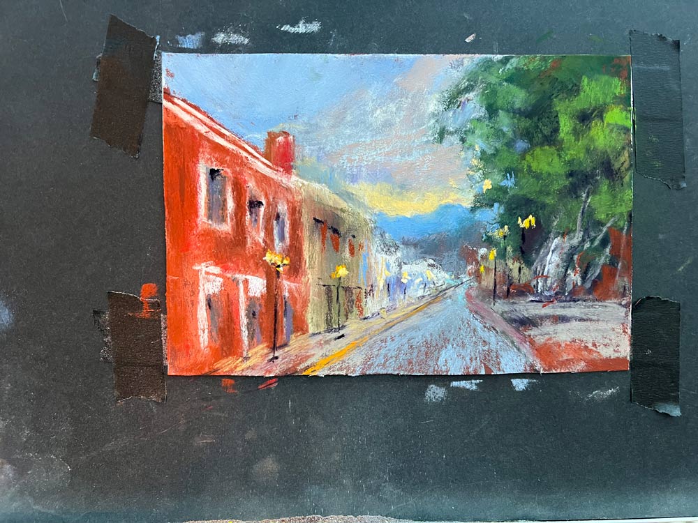 Painting of the Mexican street scene.