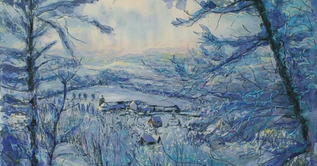 Watercolour black chinagraph pencil and soft pastels by peter wood feat