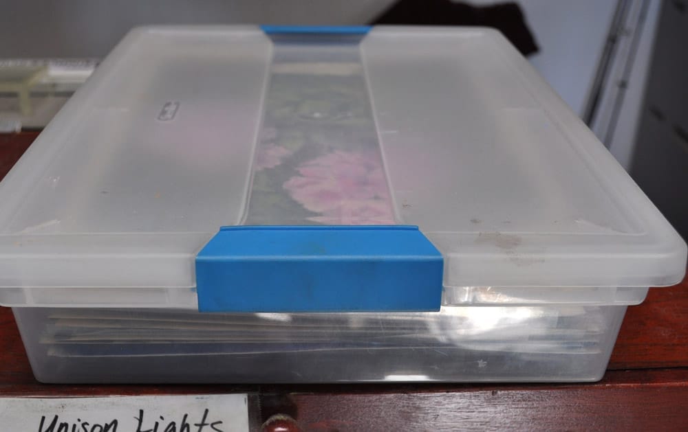 Close up of one of the folder boxes.