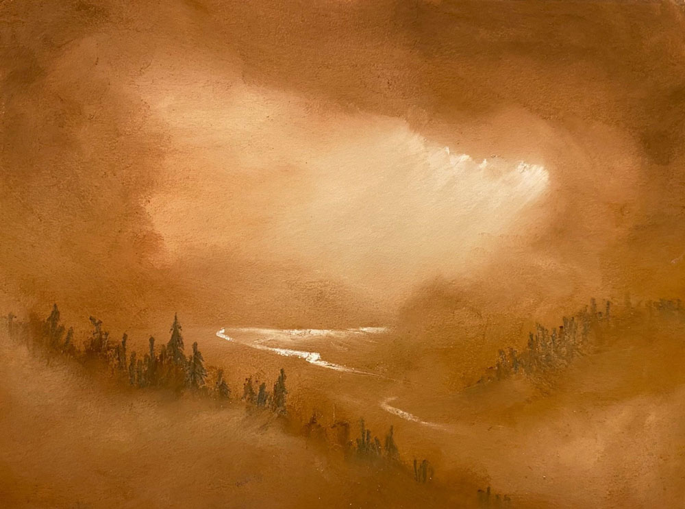 &quot;Mountain River&quot; pastel painting by Stephen Fuller.