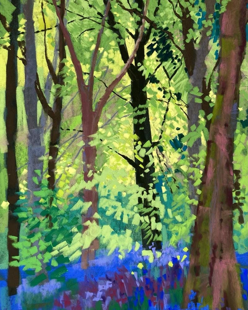 Bluebells soft pastel painting by Cathy Pearce