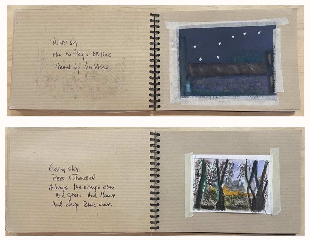 Excerpts from William's sketchbook during dark sky exploration.