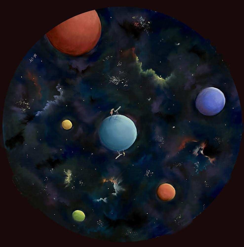 Planetary nightscape soft pastel painting by Stephen Fuller.