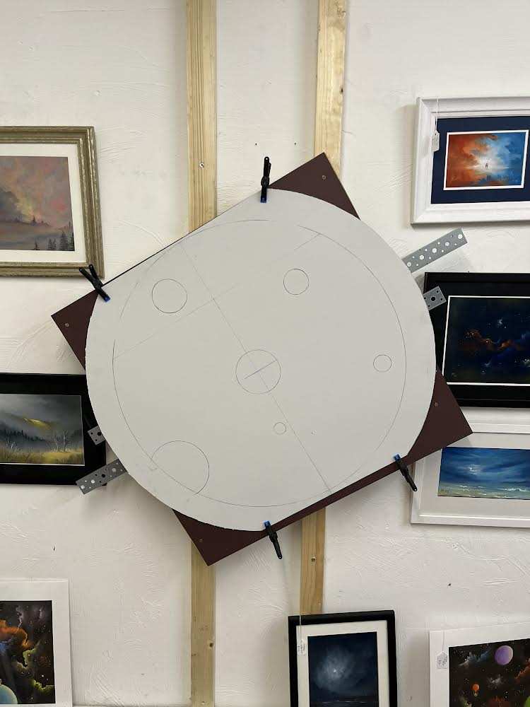 Stephen's rotating easel hung on his studio wall.