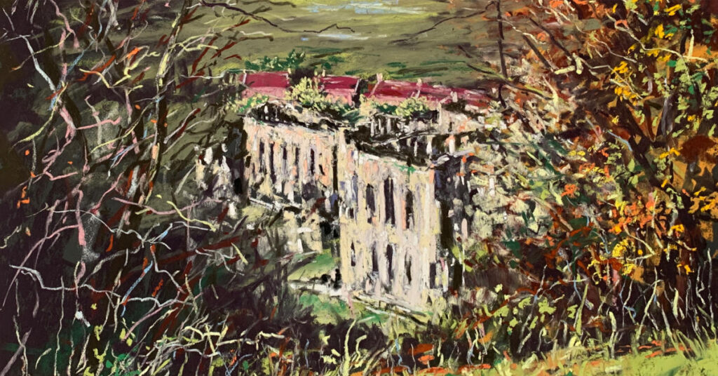 Rievaulx terrace yorkshire abbey view in pastel by andrew moodie feat