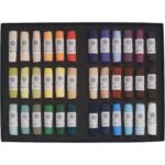 Open box of Andrew Moodie Landscape 36 set of soft pastels.