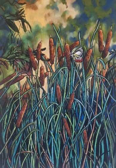 Bull Rushes And Visitor by Helen Miles