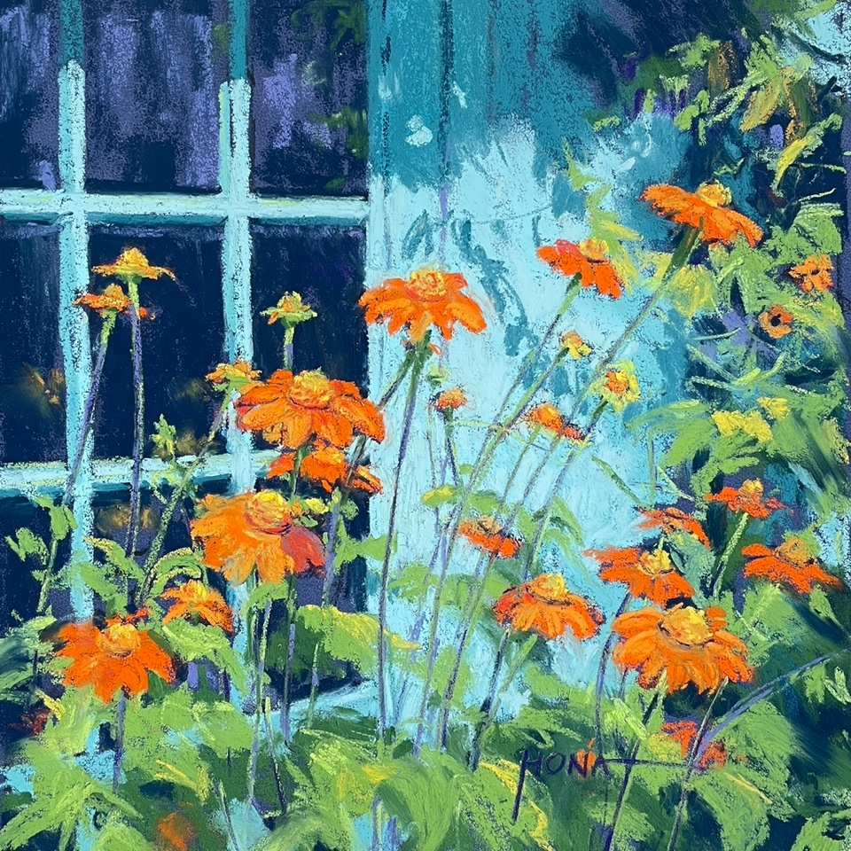 Happy Coneflowers soft pastel painting by Regina Hona.