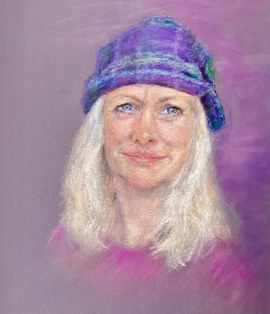 Lorna's Hat soft pastel painting by Pam Stevenson
