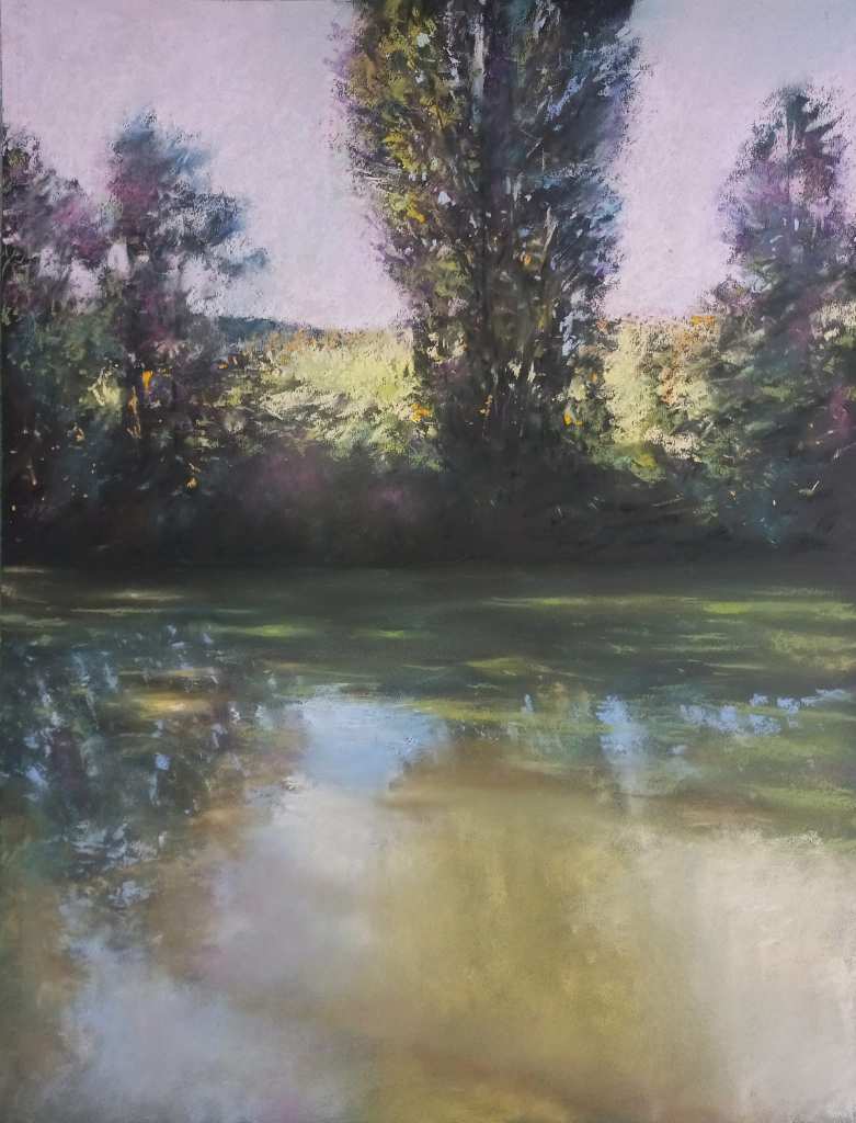 Riverside In Summer soft pastel painting by Alain Voinot