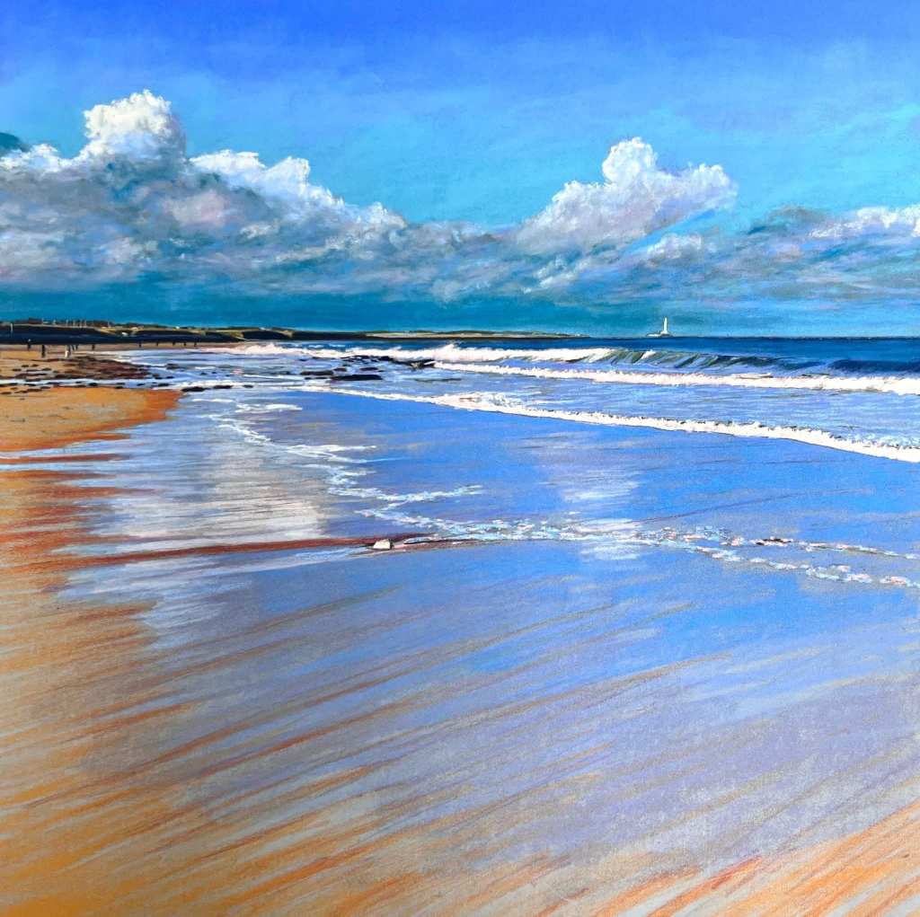 Whitley Bay Beach soft pastel painting by Darren Ambrose