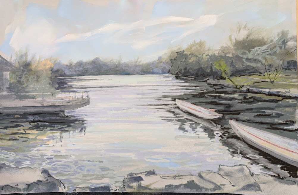 Rhonda's landscape painting using the Grey 1-18 set.