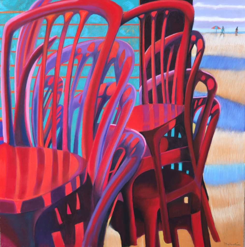 The red chairs by the sea by francois malnati
