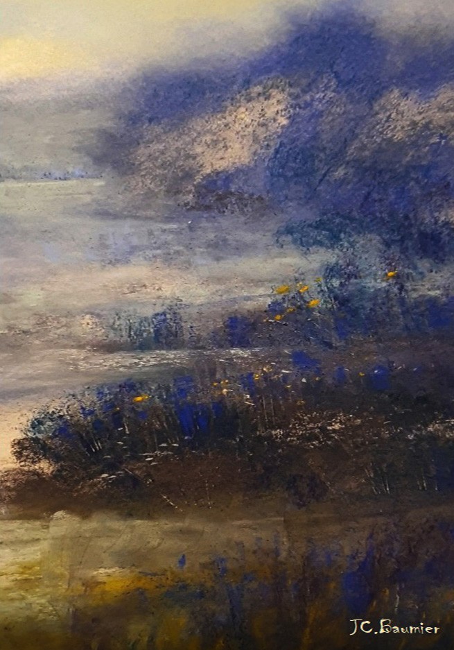 Moody pastel landscape and sky painting.