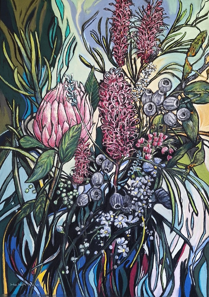 Pastel painting of Boquet of wild flowers, by Helen Miles