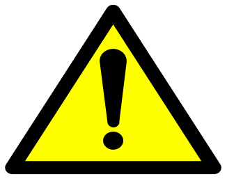 The yellow warning triangle for Proposition 65 labelling.