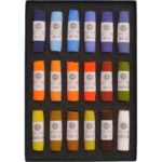 An open box of Tony Allain Homestead 18 Small Stick Soft Pastels.