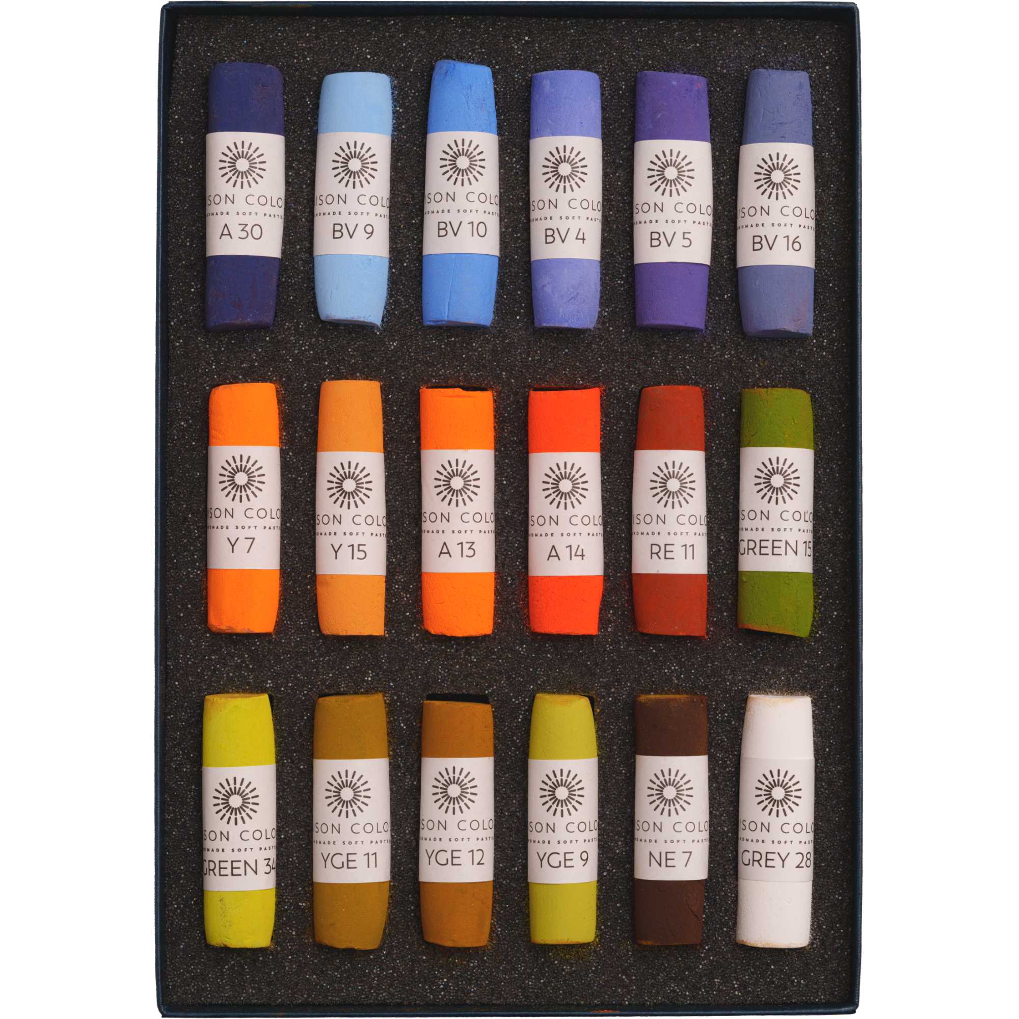 An open box of Tony Allain Homestead 18 Small Stick Soft Pastels.