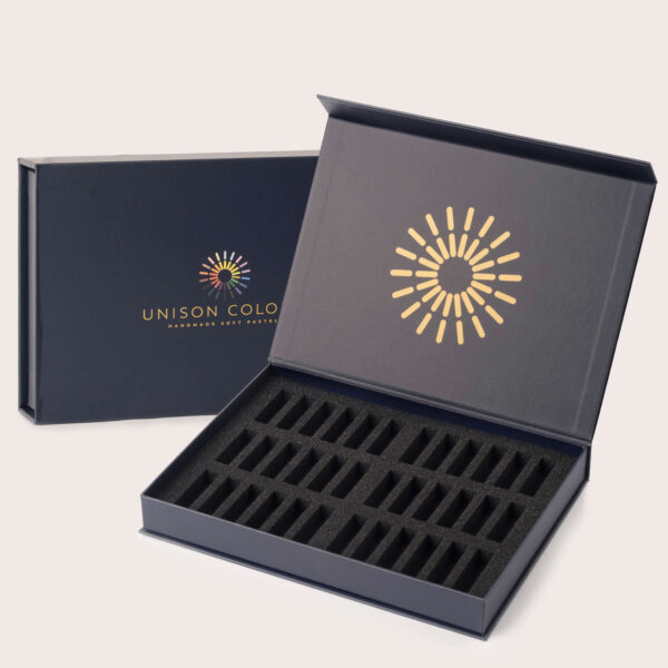 Opened empty soft pastel box for 36 small sticks.