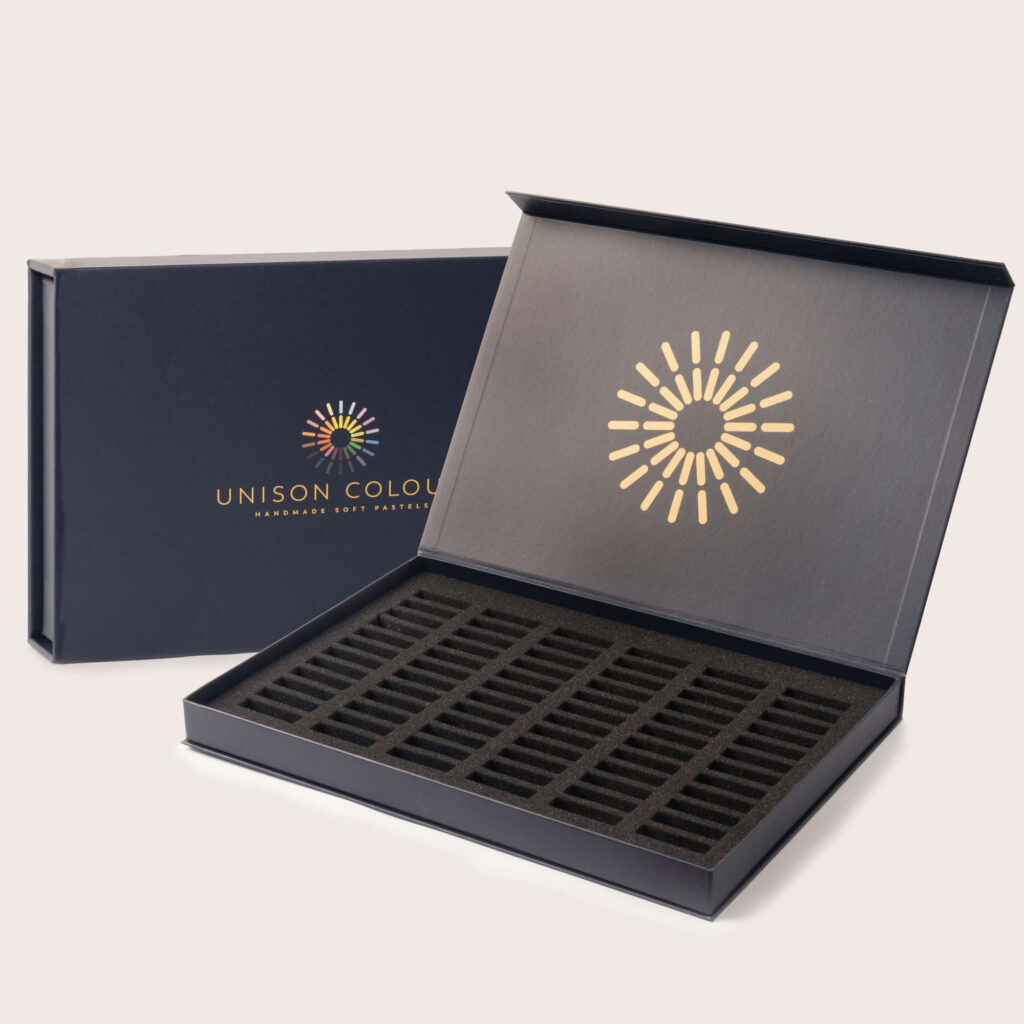 Opened empty soft pastel box for 72 small sticks.