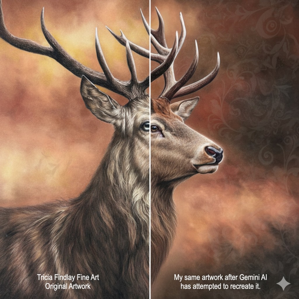 Soft pastel artwork of a Stag, by Tricia Findlay.